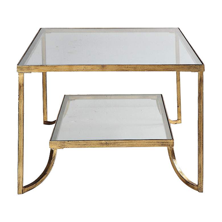 Image 5 Katina 47 inch Wide Antiqued Gold Leaf and Glass Designer Coffee Table more views
