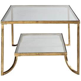 Image5 of Katina 47" Wide Antiqued Gold Leaf and Glass Designer Coffee Table more views