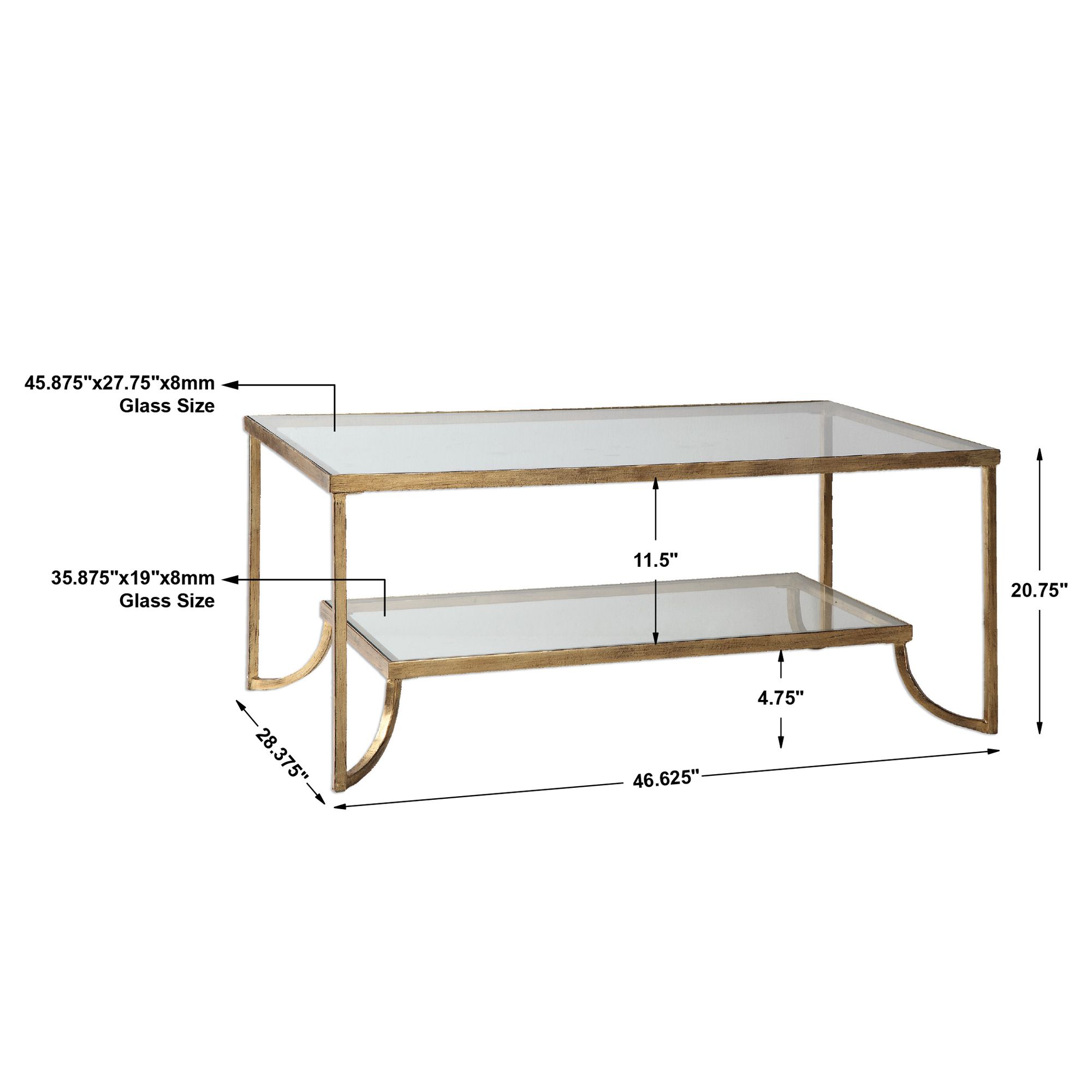 Katina 47" Wide Antiqued Gold Leaf and Glass Designer Coffee Table in scene