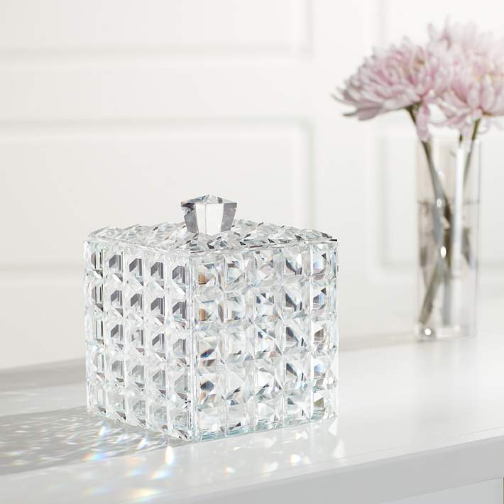 Katrina 5 1/4 High Faceted Clear Glass Crystal Jewelry Box