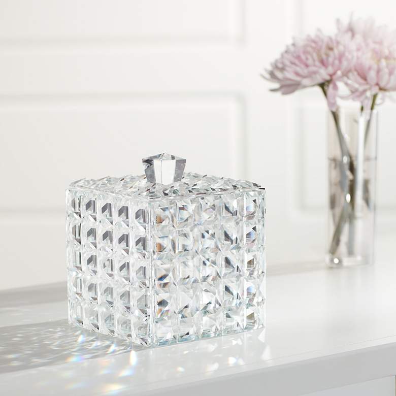 Image 1 Katrina 5 1/4 inch High Faceted Clear Glass Crystal Jewelry Box