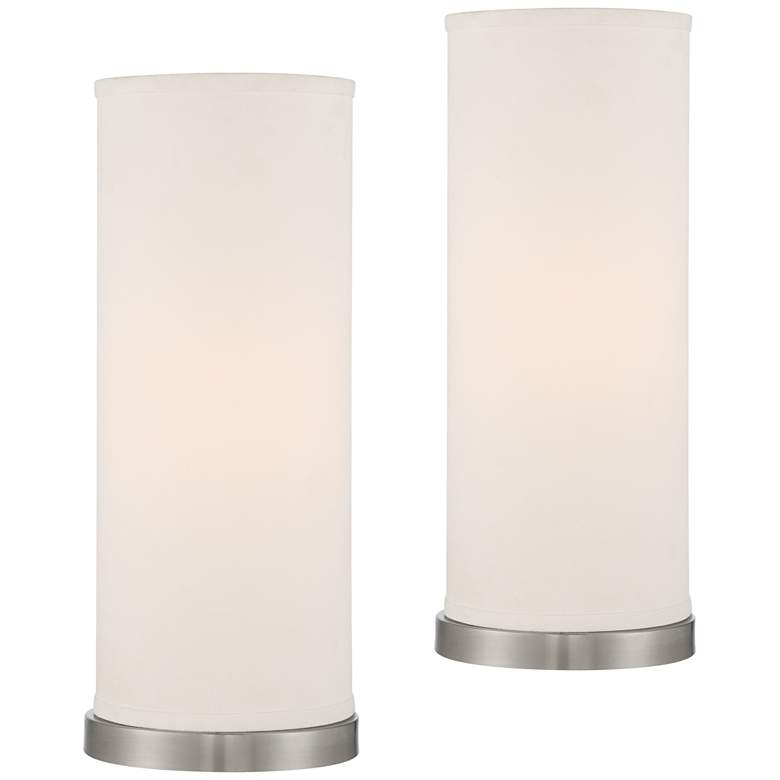 Image 1 Katy Brushed Nickel Cylinder Accent Table Lamps Set of 2