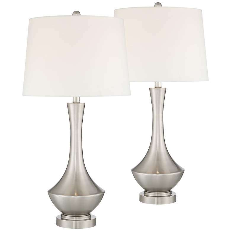 Image 1 Katz Brushed Nickel Modern Vase Table Lamps Set of 2