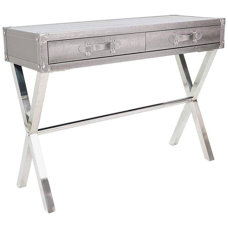 Image 2 Kava 44"W Silver Faux Lizard Leather 2-Drawer Console Table