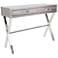 Kava 44"W Silver Faux Lizard Leather 2-Drawer Console Table