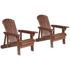 Image1 of Kava Dark Brown Wood Outdoor Adirondack Chair with Wine Holder Set of 2