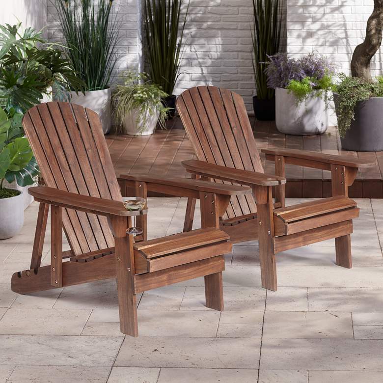 Image 1 Kava Dark Brown Wood Outdoor Adirondack Chair with Wine Holder Set of 2