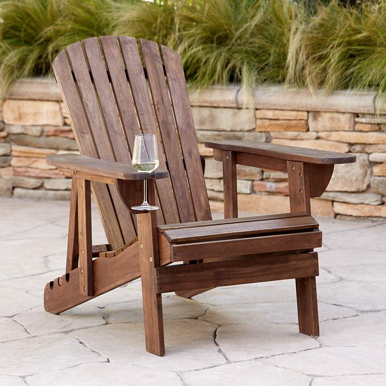 Image 1 Kava Dark Brown Wood Outdoor Adirondack Chair with Wine Holder