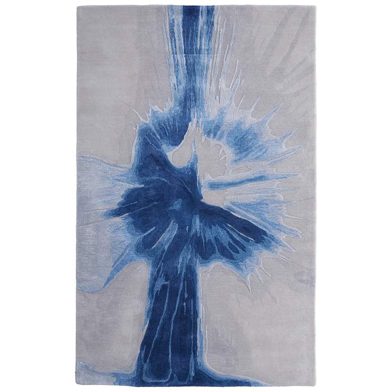 Blue Rug Abstract Pattern Kawai Abstract Hand Tufted Blue Area Rug 5' x 8' - #5849M | Lamps Plus