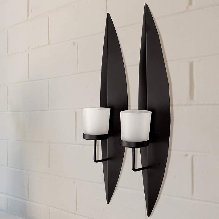 Kayak Black Wall Sconce Pillar Candle Holders Set of 2 - #292A0
