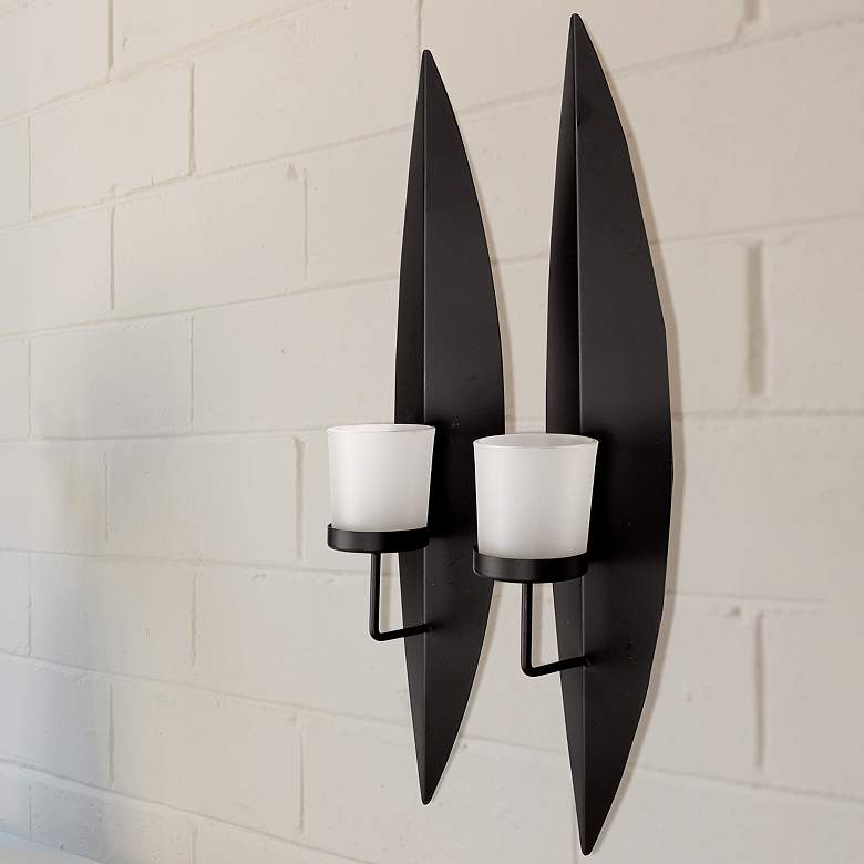 Image 1 Kayak Black Wall Sconce Pillar Candle Holders Set of 2