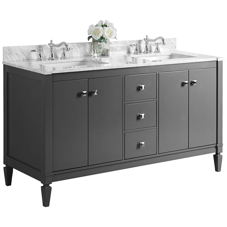 Kayleigh Sapphire Gray 60&quot; Marble-Top Double Sink Vanity