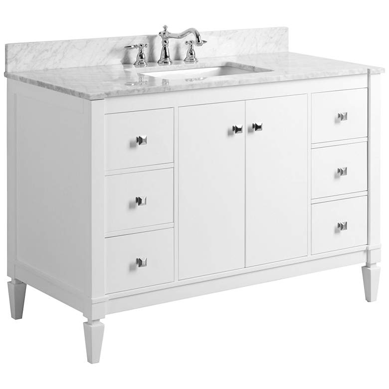 Image 1 Kayleigh White 48 inch Italian Marble-Top Single Sink Vanity