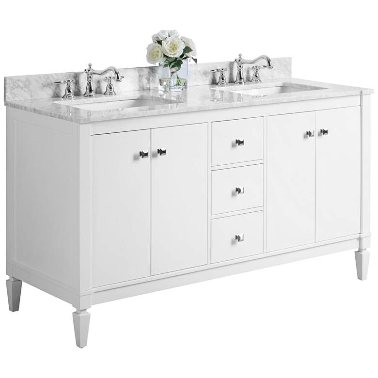 Image 1 Kayleigh White 60" Italian Marble Double Sink Vanity