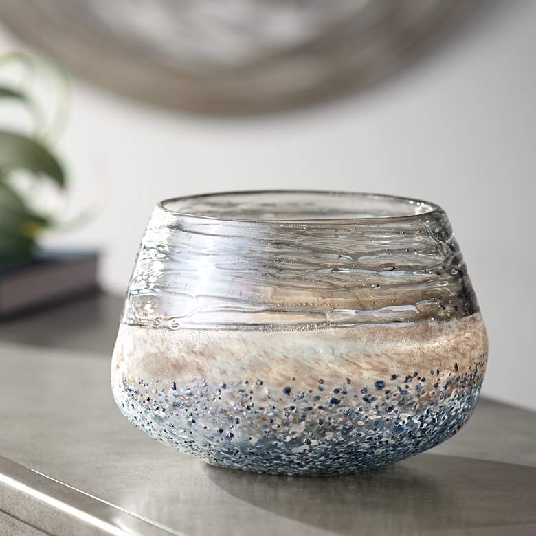 Image 1 Kaylin Small Blue and Tan Glass Bowl