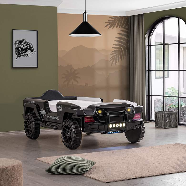 Image 1 Kaylo Black Off-Road SUV Kids Bed with LED Lights and Sound