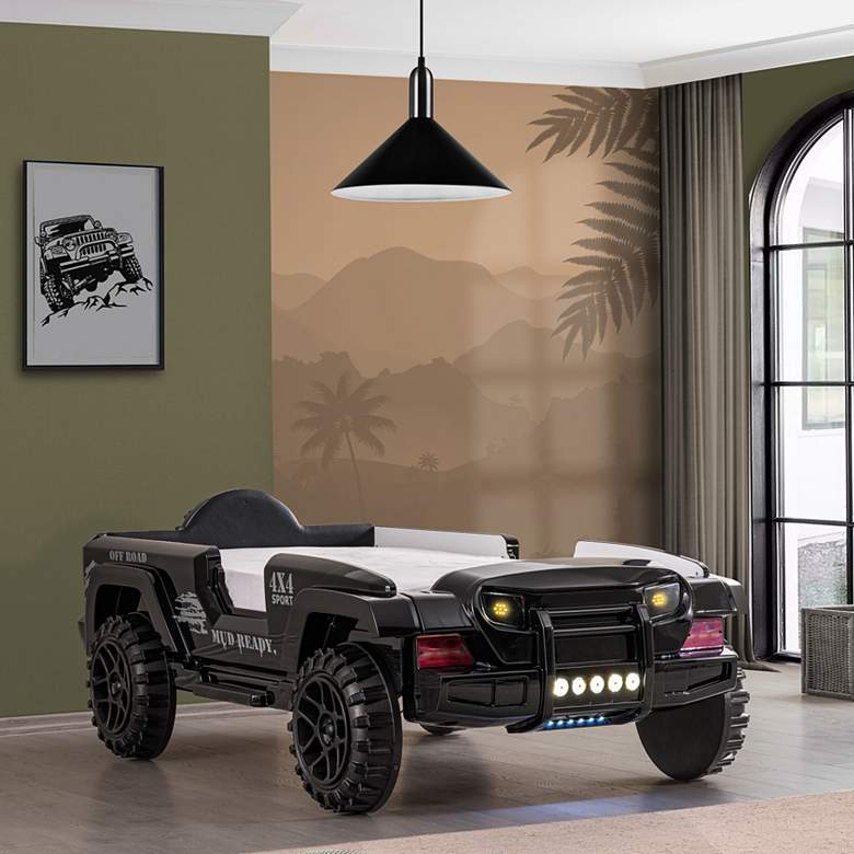 Image 1 Kaylo Black Off-Road SUV Kids Bed with LED Lights and Sound