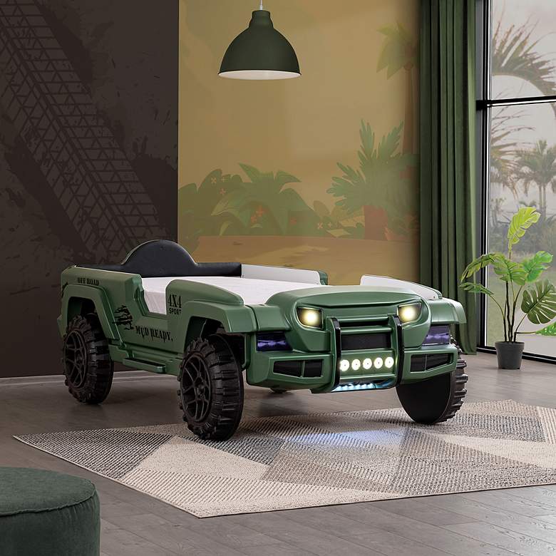 Image 1 Kaylo Green Off-Road SUV Kids Bed with LED Lights and Sound