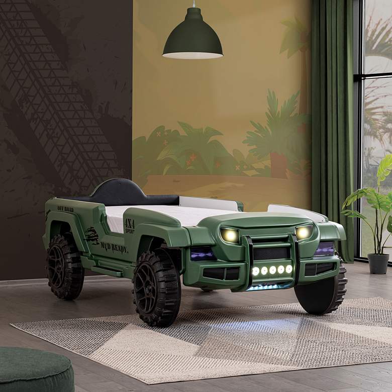 Image 1 Kaylo Green Off-Road SUV Kids Bed with LED Lights and Sound