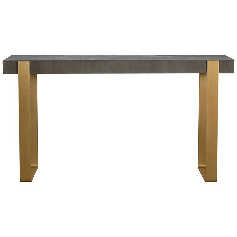 Image 3 Kea 60" Wide Dark Walnut Stain Brushed Brass Console Table