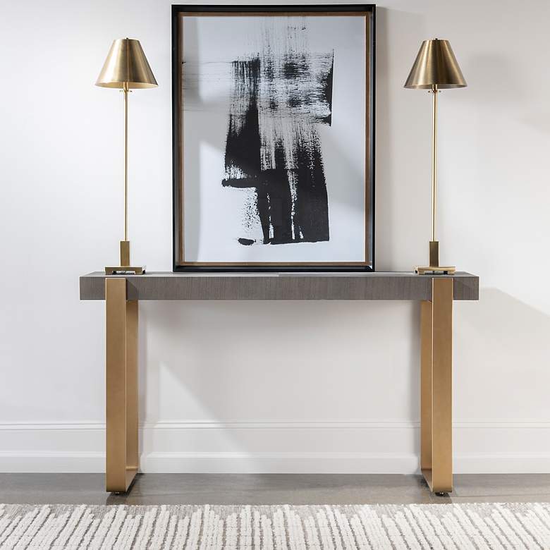 Image 4 Kea 60" Wide Dark Walnut Stain Brushed Brass Console Table more views