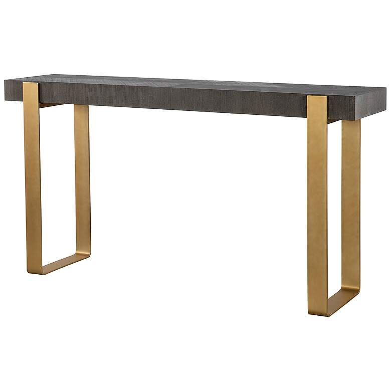 Image 4 Kea 60 inch Wide Dark Walnut Stain Brushed Brass Console Table more views