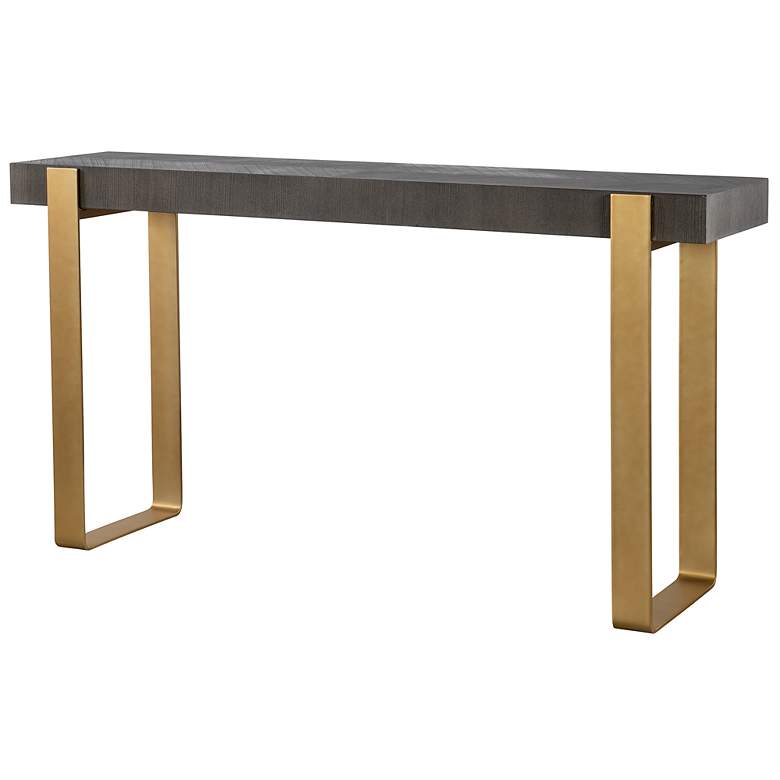 Image 5 Kea 60" Wide Dark Walnut Stain Brushed Brass Console Table more views