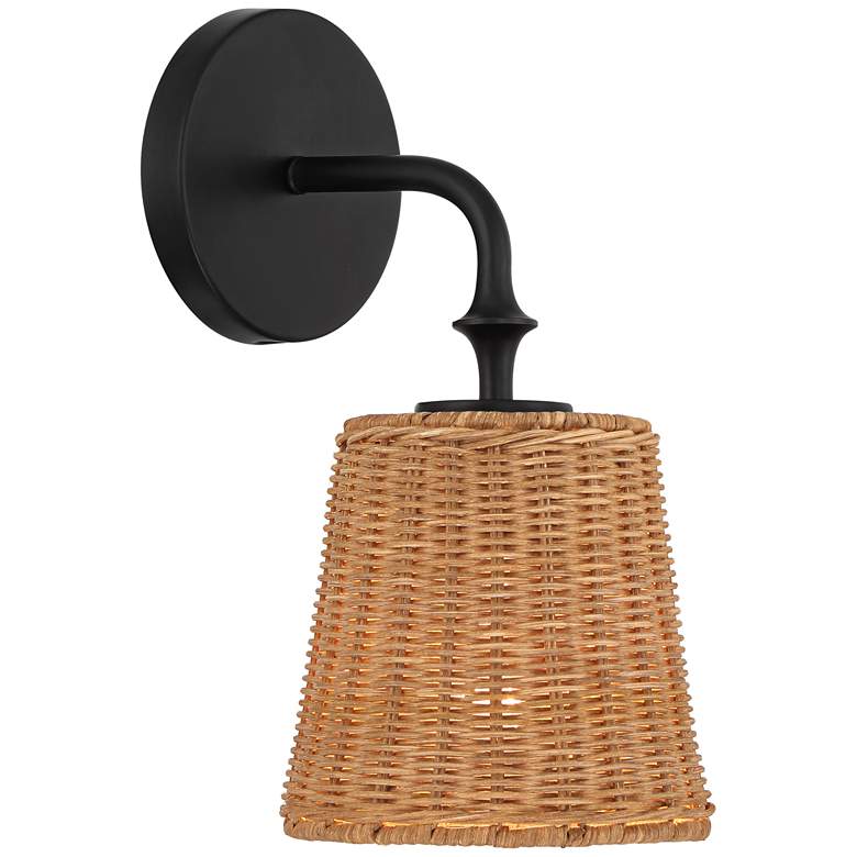 Image 1 Keanu 11 1/4" High Rattan and Matte Black Wall Sconce