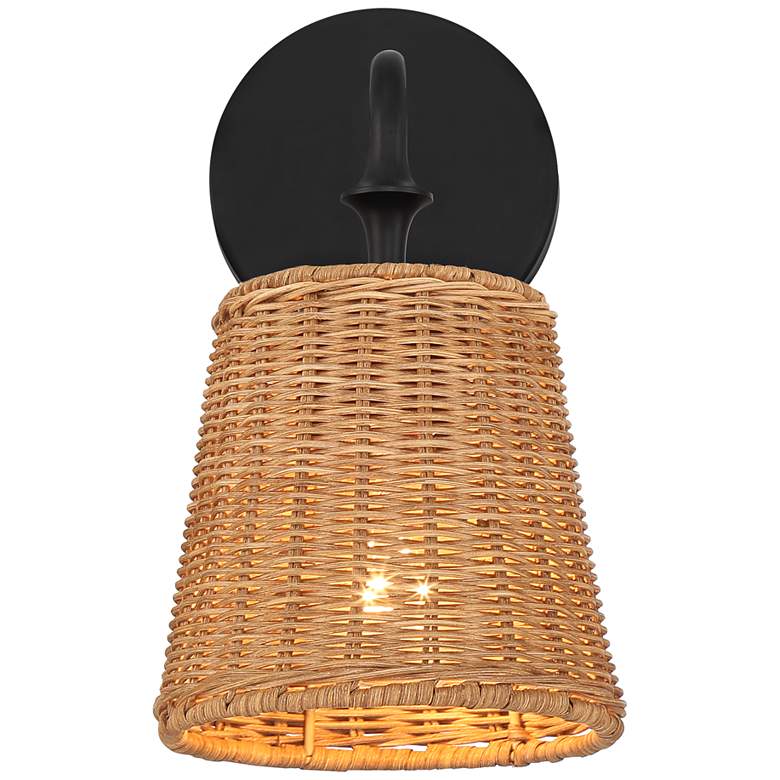 Image 3 Keanu 11 1/4" High Rattan and Matte Black Wall Sconce more views