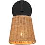 Keanu 11 1/4" High Rattan and Matte Black Wall Sconce