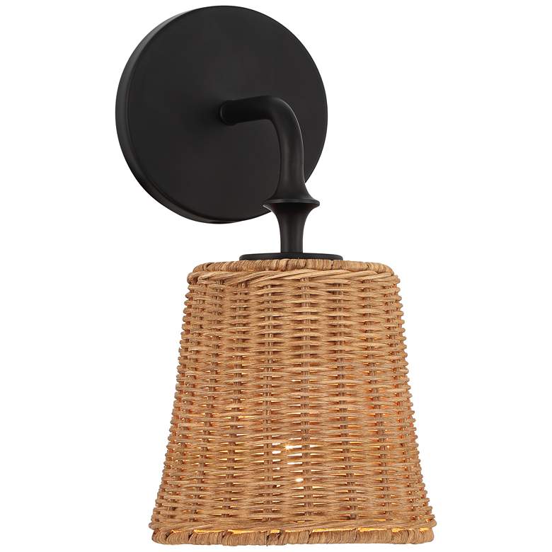 Image 4 Keanu 11 1/4" High Rattan and Matte Black Wall Sconce more views