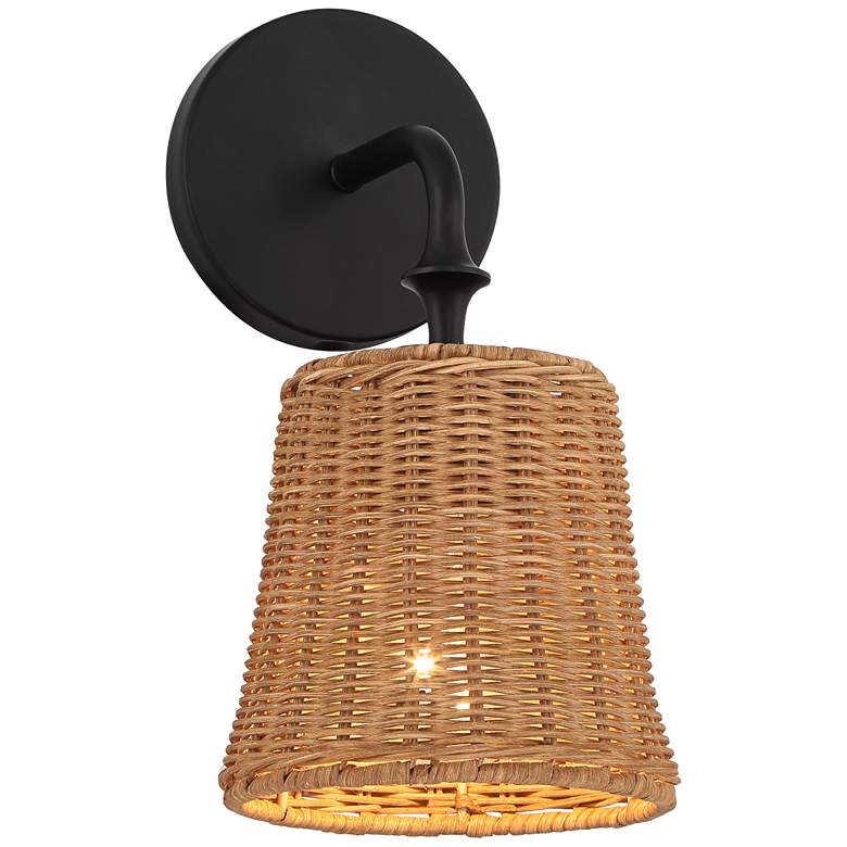 Image 5 Keanu 11 1/4" High Rattan and Matte Black Wall Sconce more views
