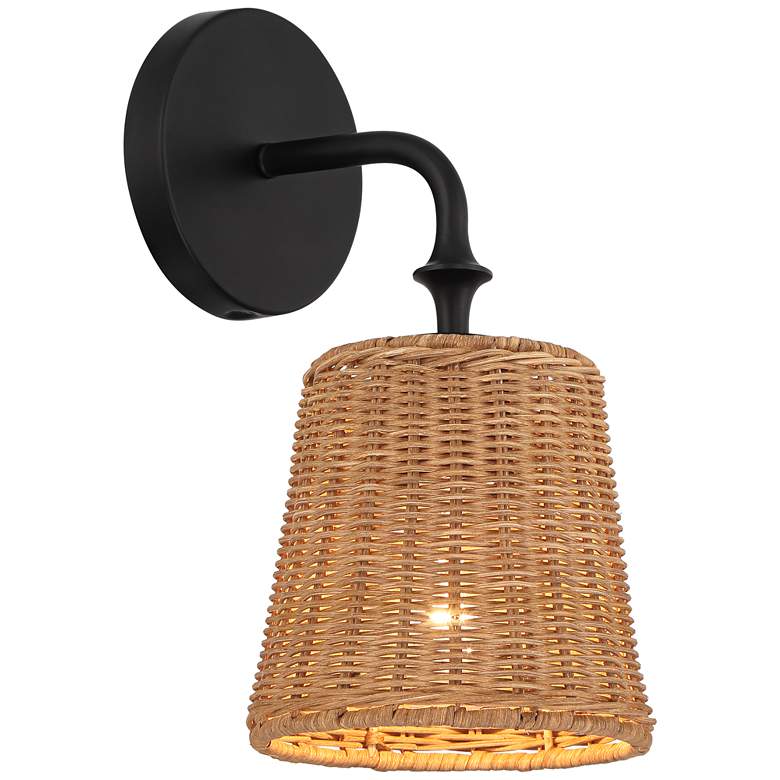 Image 6 Keanu 11 1/4" High Rattan and Matte Black Wall Sconce more views