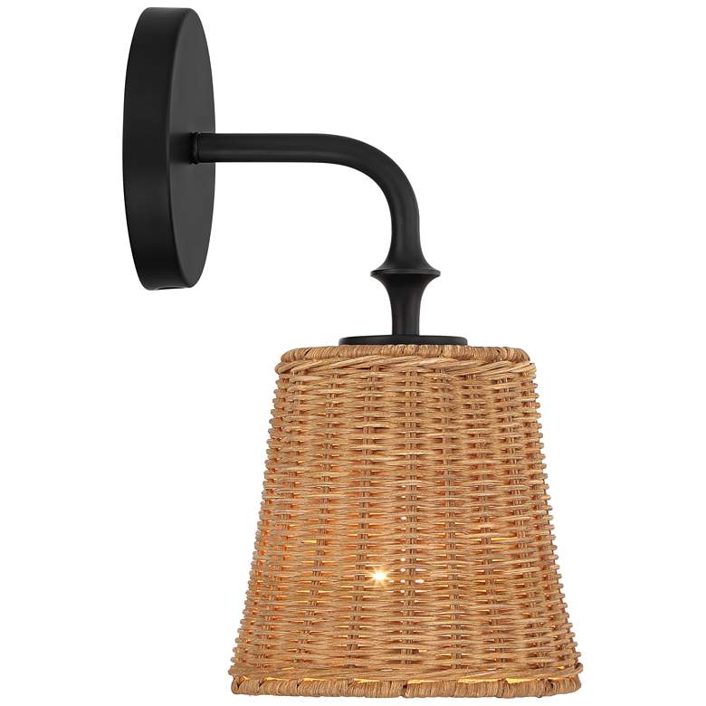 Image 7 Keanu 11 1/4" High Rattan and Matte Black Wall Sconce more views