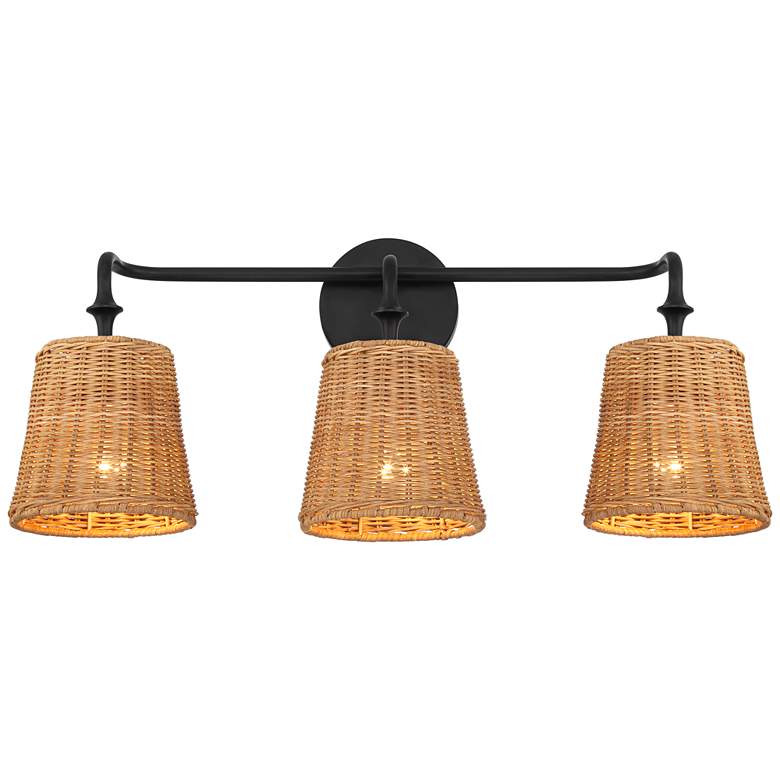 Image 6 Keanu 23 1/4" Wide Rattan and Matte Black 3-Light Bath Light more views