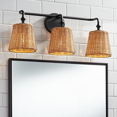 Keanu 23 1/4" Wide Rattan and Matte Black 3-Light Bath Light