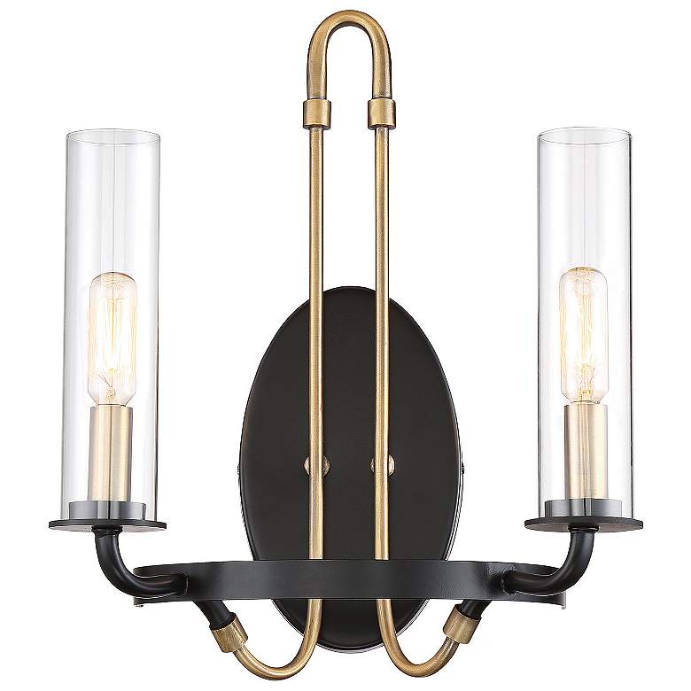Image 1 Kearney 15" High Black with Warm Brass 2-Light Wall Sconce
