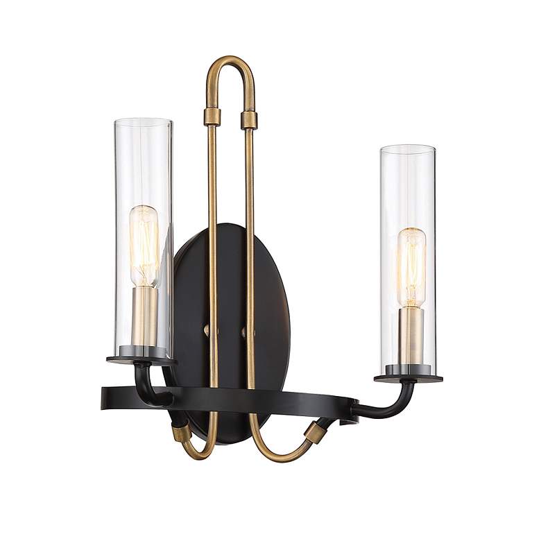 Image 2 Kearney 15" High Black with Warm Brass 2-Light Wall Sconce more views