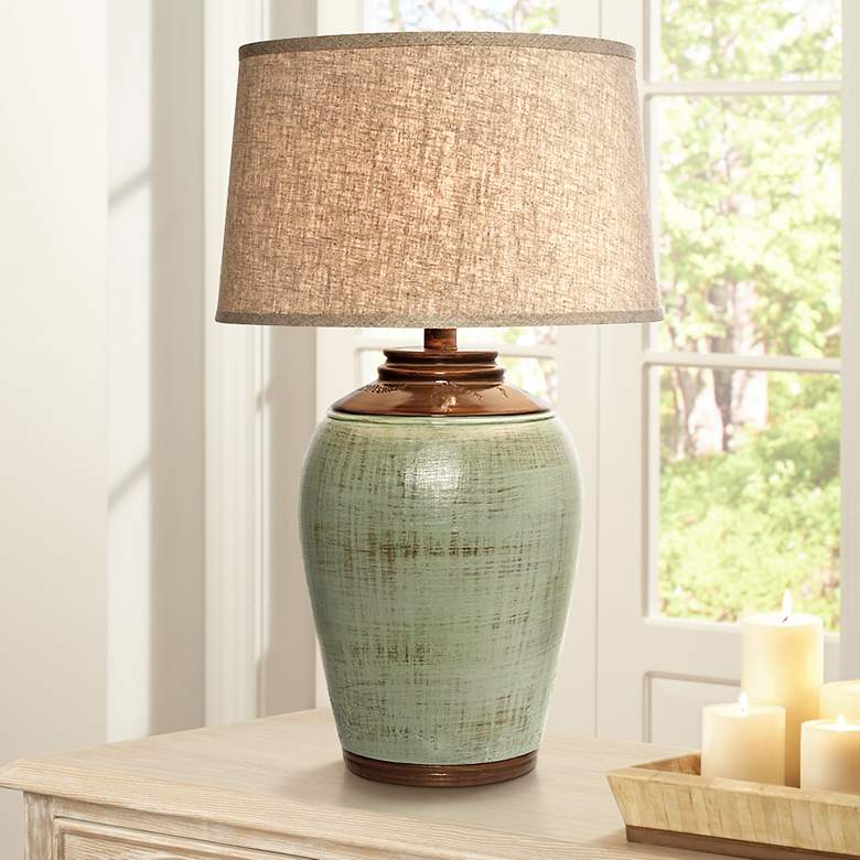 Image 1 Kearny Celadon Green 29" High Handcrafted Cast Stone Table Lamp