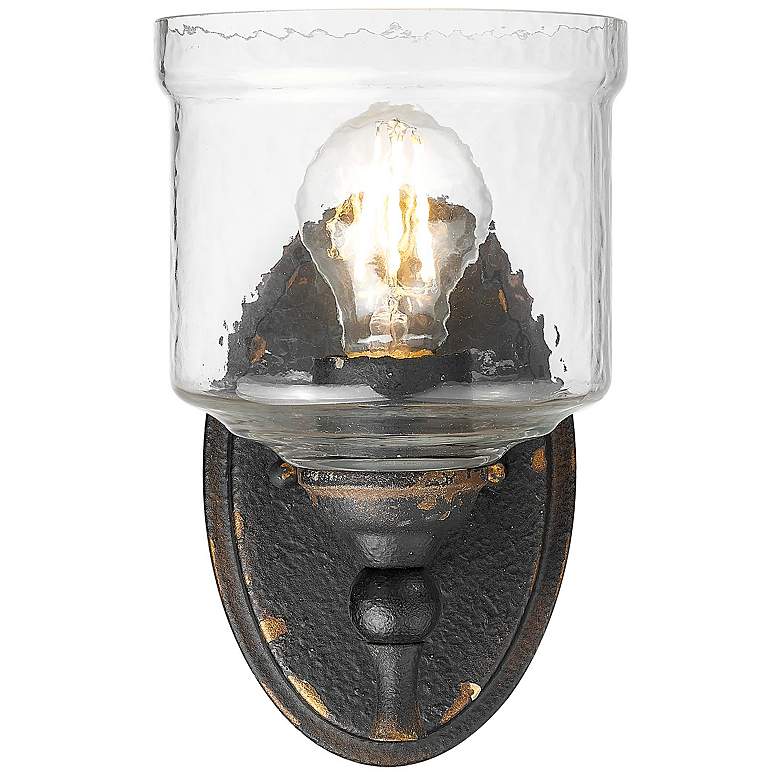 Image 1 Keating 1 Light Wall Sconce Antique Black Iron w Hammered Water Glass Shade