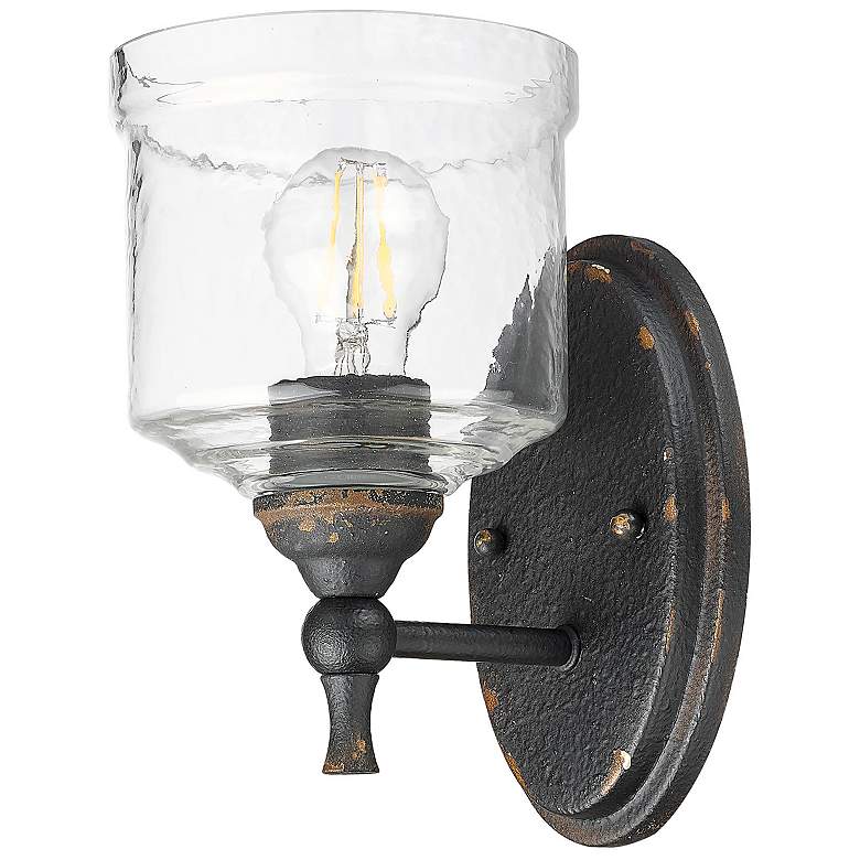 Image 4 Keating 1 Light Wall Sconce Antique Black Iron w Hammered Water Glass Shade more views