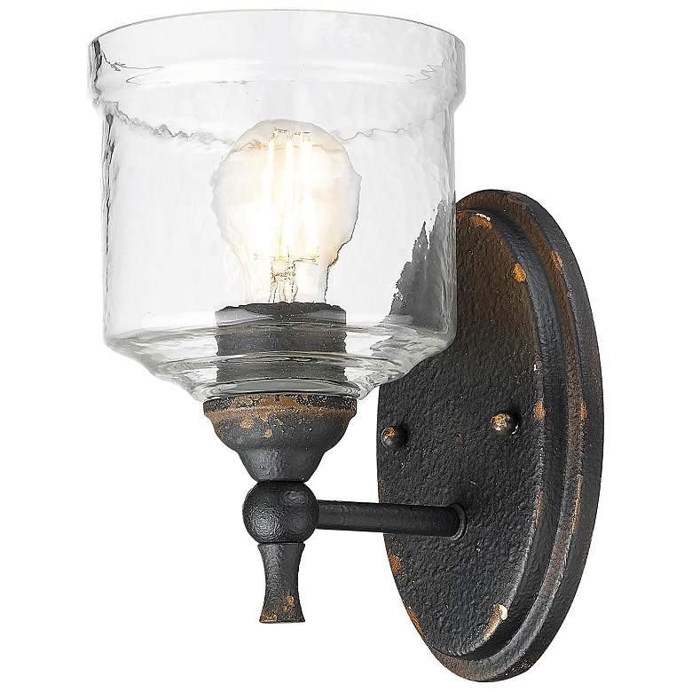 Image 5 Keating 1 Light Wall Sconce Antique Black Iron w Hammered Water Glass Shade more views