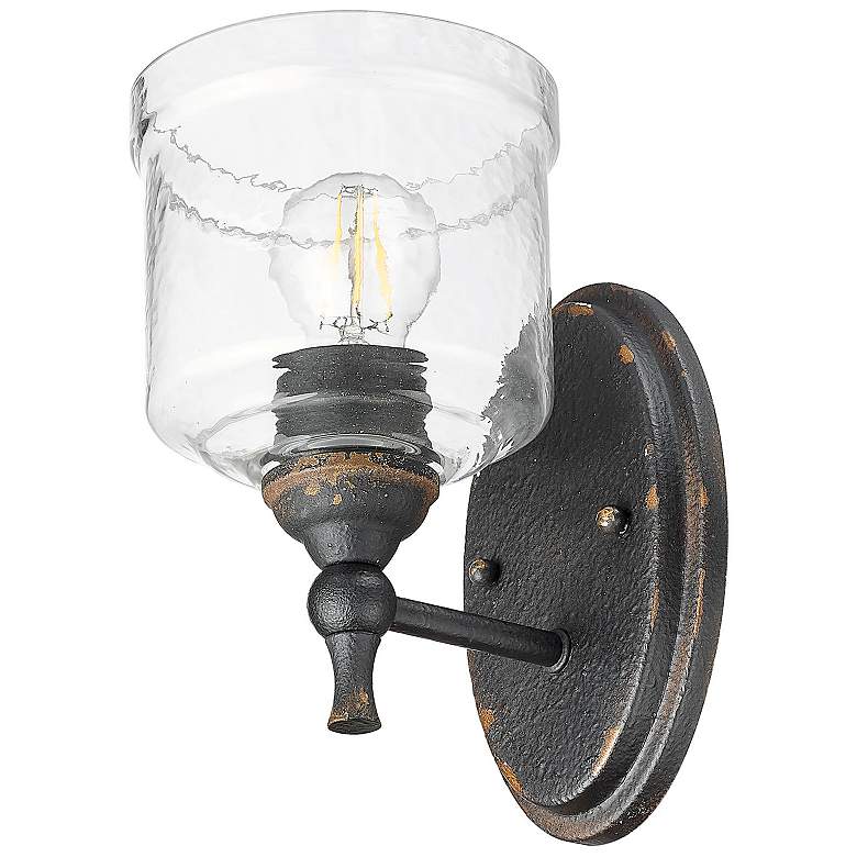 Image 6 Keating 1 Light Wall Sconce Antique Black Iron w Hammered Water Glass Shade more views