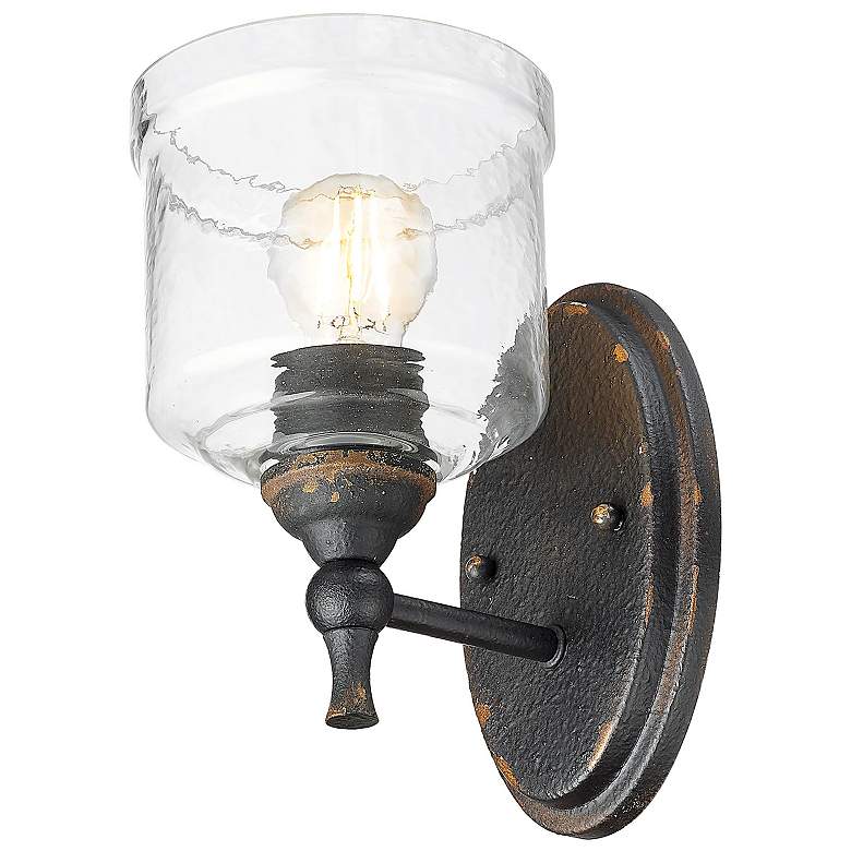 Image 7 Keating 1 Light Wall Sconce Antique Black Iron w Hammered Water Glass Shade more views