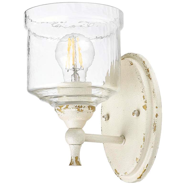 Image 4 Keating 1 Light Wall Sconce in Antique Ivory w Hammered Water Glass Shade more views