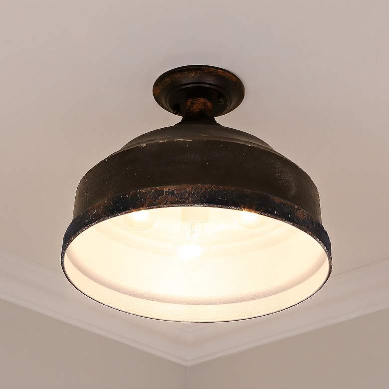 Image 1 Keating 13 3/4" Wide Antique Black Iron Ceiling Light