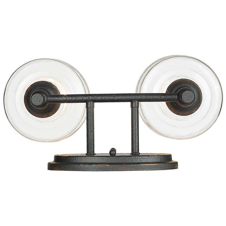 Image 3 Keating 2 Light Bath Vanity Antique Black Iron w Hammered Water Glass Shade more views