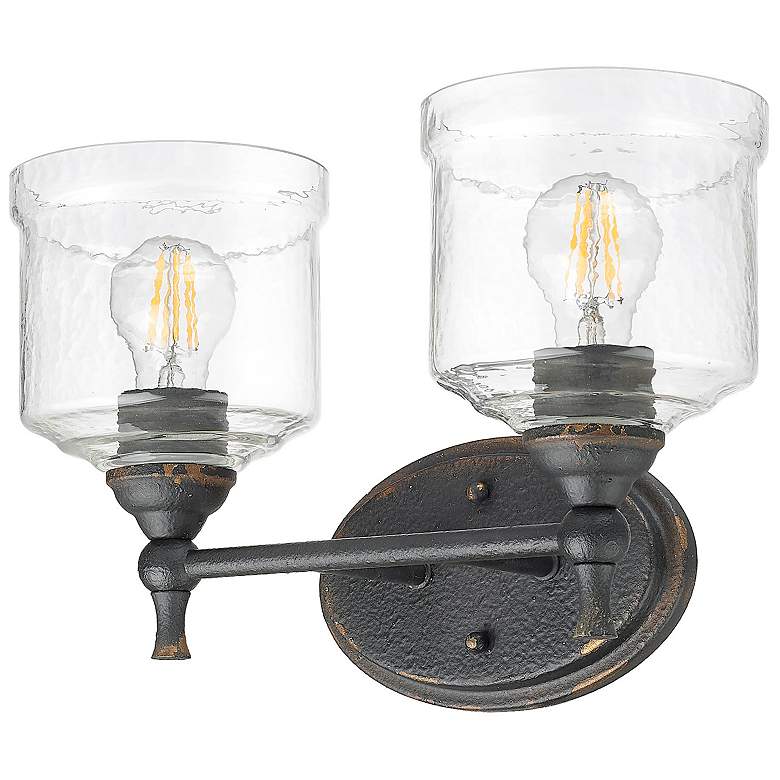 Image 5 Keating 2 Light Bath Vanity Antique Black Iron w Hammered Water Glass Shade more views