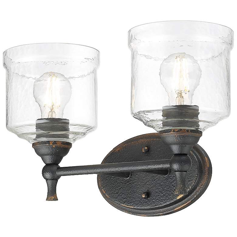 Image 6 Keating 2 Light Bath Vanity Antique Black Iron w Hammered Water Glass Shade more views