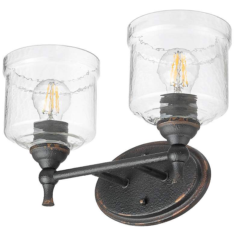 Image 7 Keating 2 Light Bath Vanity Antique Black Iron w Hammered Water Glass Shade more views